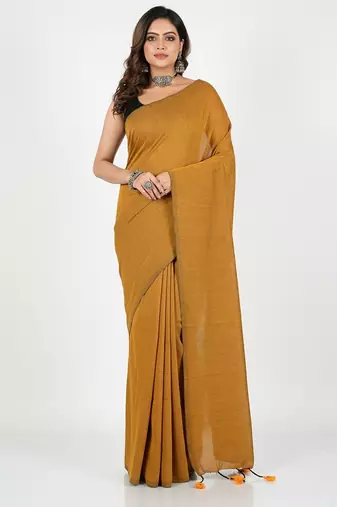 Plain fancy cotton handloom saree with blouse piece for women