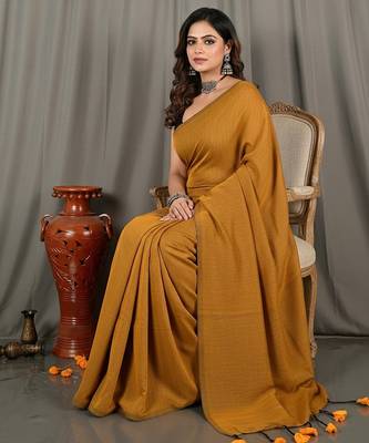 Plain fancy cotton handloom saree with blouse piece for women 3