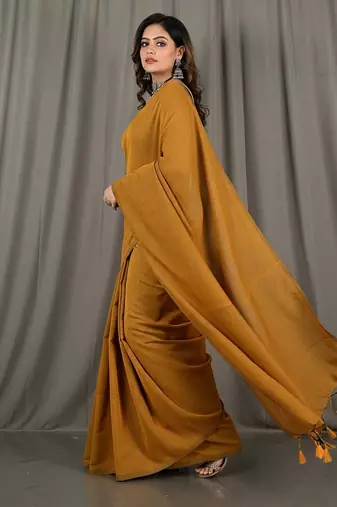 Plain fancy cotton handloom saree with blouse piece for women