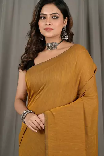 Plain fancy cotton handloom saree with blouse piece for women
