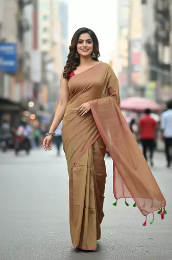 Magenta fancy cotton handloom saree with blouse piece for women