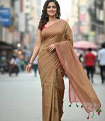 Magenta fancy cotton handloom saree with blouse piece for women
