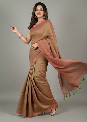 Magenta fancy cotton handloom saree with blouse piece for women 4