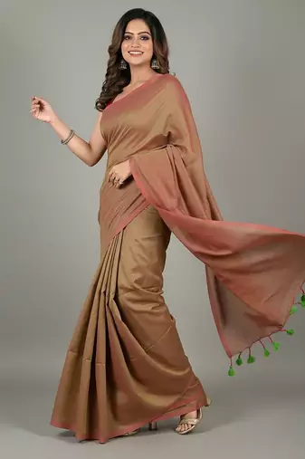 Magenta fancy cotton handloom saree with blouse piece for women