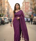 Magenta fancy cotton handloom saree with blouse piece for women