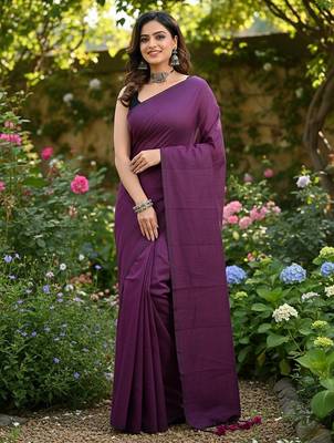 Magenta fancy cotton handloom saree with blouse piece for women 3