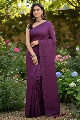 Magenta fancy cotton handloom saree with blouse piece for women