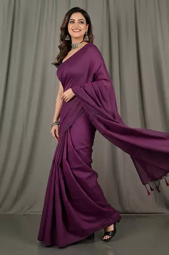 Magenta fancy cotton handloom saree with blouse piece for women