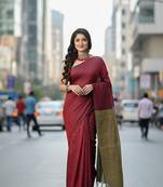 Maroon & golden fancy cotton handloom saree with blouse piece for women