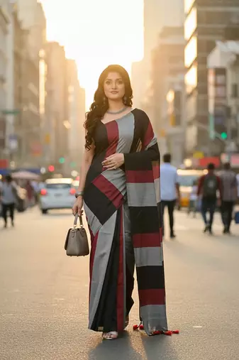 Multicolor fancy cotton handloom saree with blouse piece for women