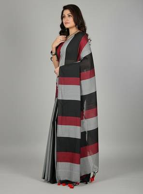 Multicolor fancy cotton handloom saree with blouse piece for women 2