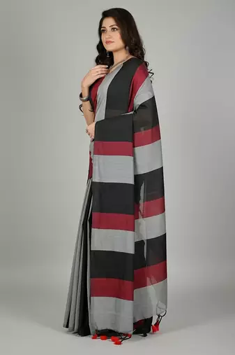 Multicolor fancy cotton handloom saree with blouse piece for women