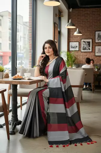 Multicolor fancy cotton handloom saree with blouse piece for women