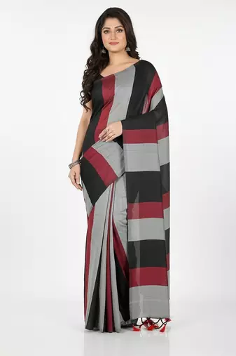 Multicolor fancy cotton handloom saree with blouse piece for women