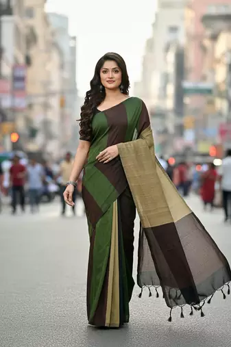 Multicolor fancy cotton handloom saree with blouse piece for women