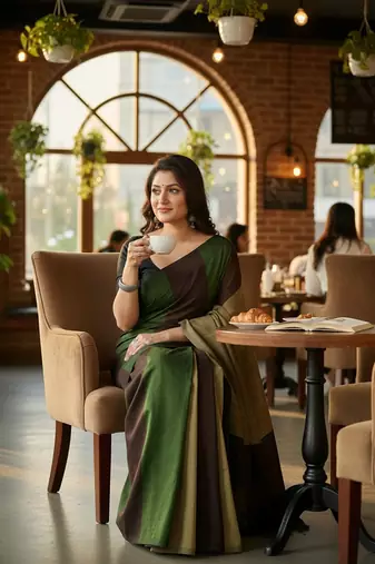 Multicolor fancy cotton handloom saree with blouse piece for women