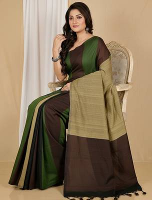 Multicolor fancy cotton handloom saree with blouse piece for women 4