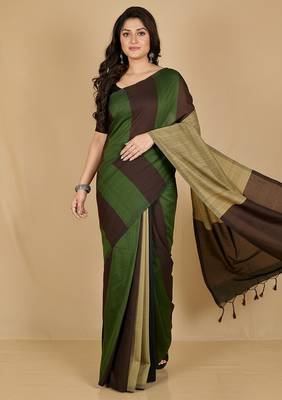 Multicolor fancy cotton handloom saree with blouse piece for women 5