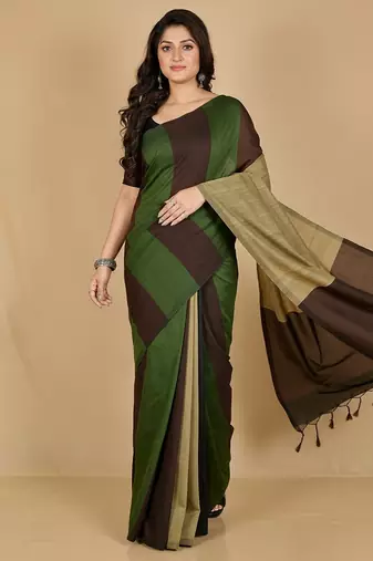 Multicolor fancy cotton handloom saree with blouse piece for women