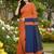 Orange & blue fancy cotton handloom saree with blouse piece for women