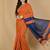 Orange & blue fancy cotton handloom saree with blouse piece for women