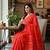 Orange fancy cotton handloom saree with blouse piece for women