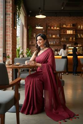 Red fancy cotton handloom saree with blouse piece for women 2