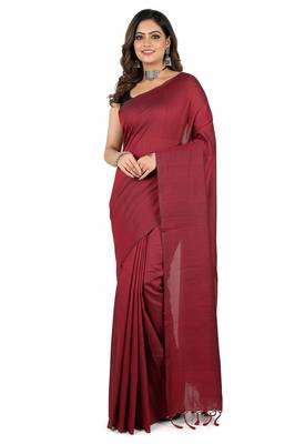 Red fancy cotton handloom saree with blouse piece for women 3