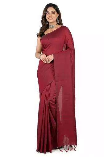 Red fancy cotton handloom saree with blouse piece for women