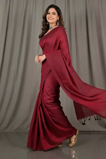Red fancy cotton handloom saree with blouse piece for women