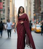 Red fancy cotton handloom saree with blouse piece for women