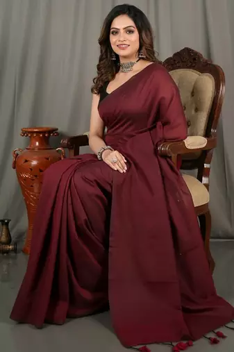 Red fancy cotton handloom saree with blouse piece for women