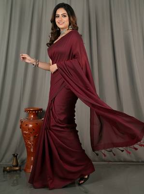 Red fancy cotton handloom saree with blouse piece for women 5