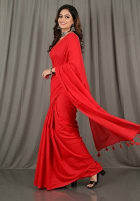 Red fancy cotton handloom saree with blouse piece for women 2