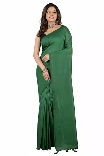 Green fancy cotton handloom saree with blouse piece for women