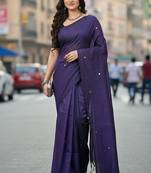 Purple fancy cotton handloom saree with blouse piece for women