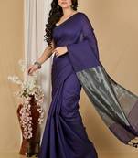 Purple fancy cotton handloom saree with blouse piece for women