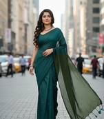 Pista fancy cotton handloom saree with blouse piece for women