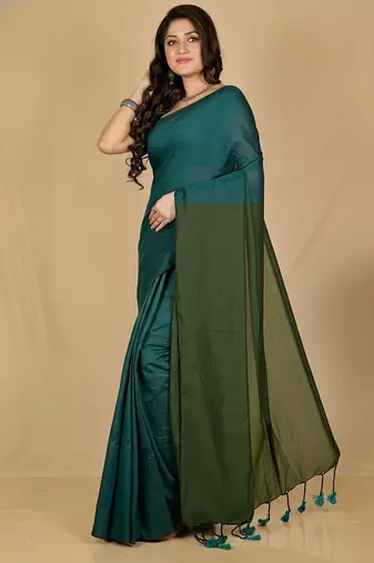 Pista fancy cotton handloom saree with blouse piece for women