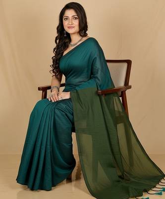 Pista fancy cotton handloom saree with blouse piece for women 3