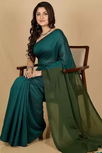 Pista fancy cotton handloom saree with blouse piece for women