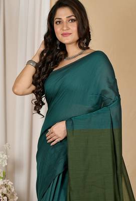 Pista fancy cotton handloom saree with blouse piece for women 4