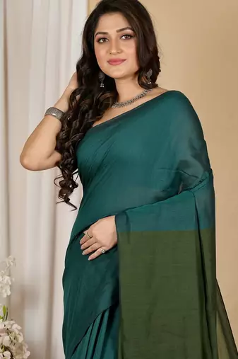 Pista fancy cotton handloom saree with blouse piece for women