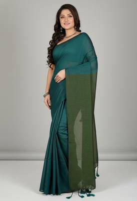 Pista fancy cotton handloom saree with blouse piece for women 5