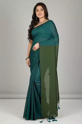 Pista fancy cotton handloom saree with blouse piece for women