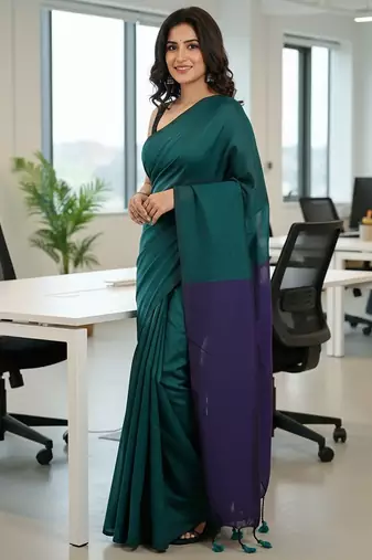 Violet fancy cotton handloom saree with blouse piece for women