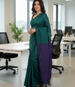 Violet fancy cotton handloom saree with blouse piece for women