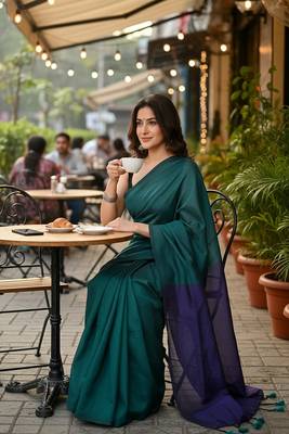 Violet fancy cotton handloom saree with blouse piece for women 2