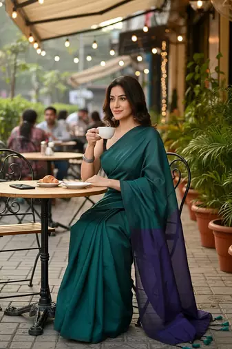 Violet fancy cotton handloom saree with blouse piece for women