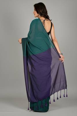 Violet fancy cotton handloom saree with blouse piece for women 3